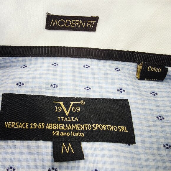 Versace 19-69 Abbigliamento Sportivo Modern Fit Sz Medium Mens Blue White Check - Picture 4 of 11